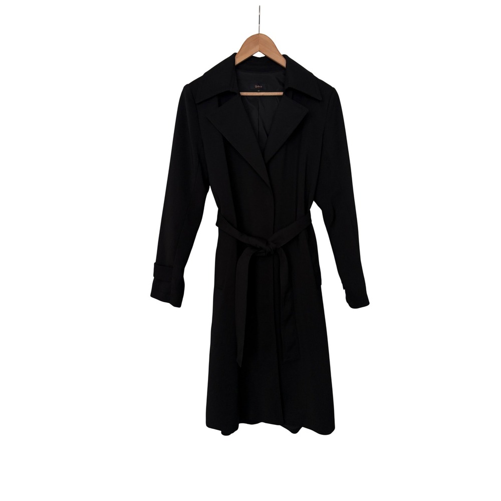 Quince Women Quiet Luxury Black Knit Trench Coat Belted Mid-Length Jacket M